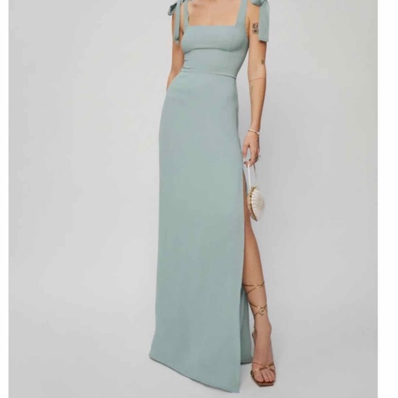 NWT Reformation Celadon Green Westerly Tie Strap Maxi Dress Size 6 - Picture 2 of 13